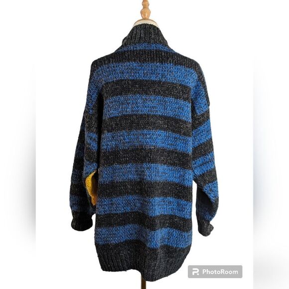 Kitty Hawk Blue Abstract Oversized Long Quarter Zip Sweater - Picture 3 of 6